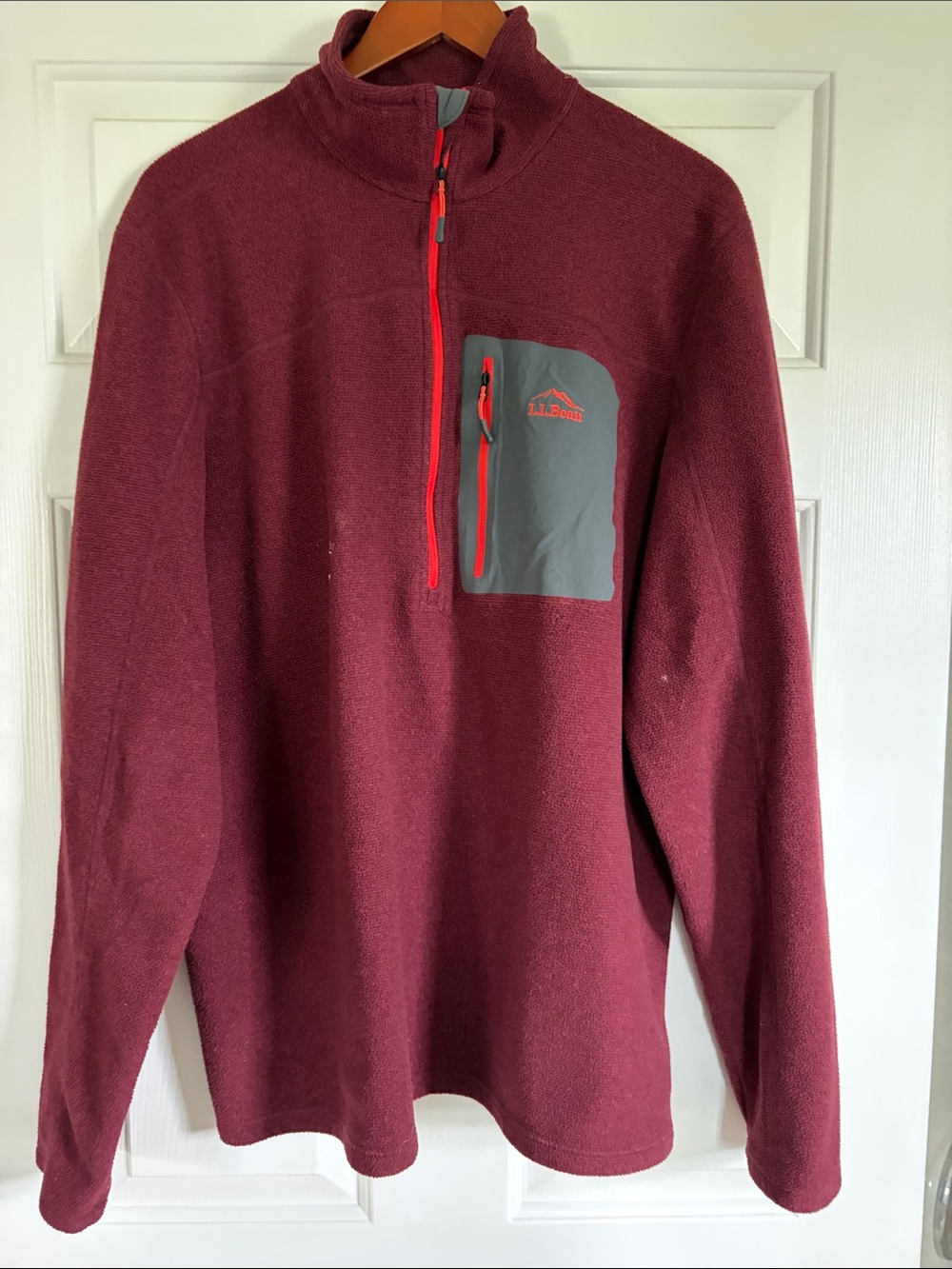 L.L. Bean Men’s Burgundy Half-Zip Fleece with Gray Chest Pocket